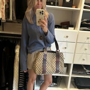 Vintage Gucci Libeccio Bamboo Canvas Tote